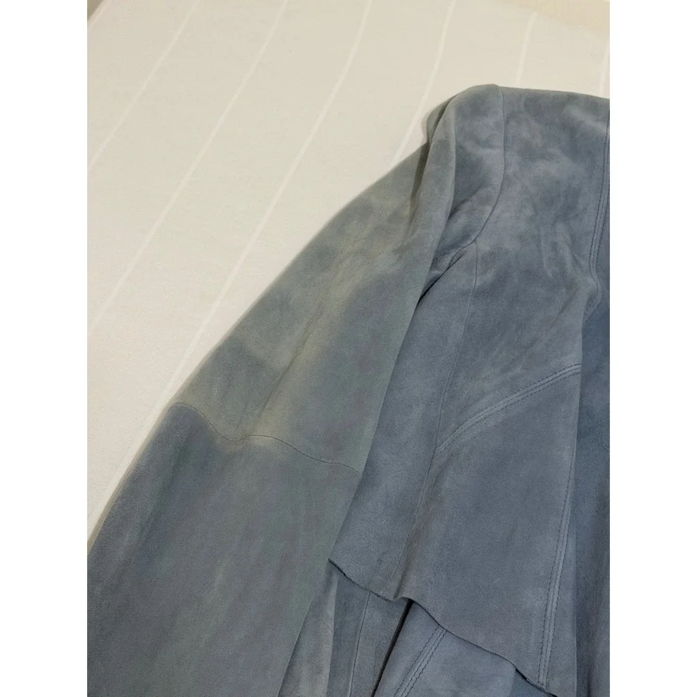White House Black Market Blue Suede Draped Front Jacket 570209870 Womens XS